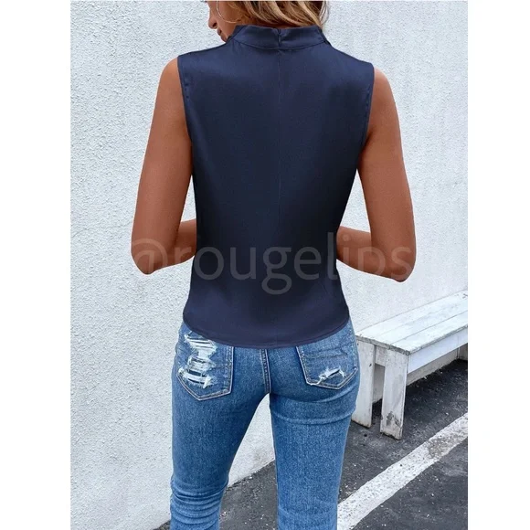 Rouge! Navy Draped Sleeveless Blouse - Picture 3 of 7